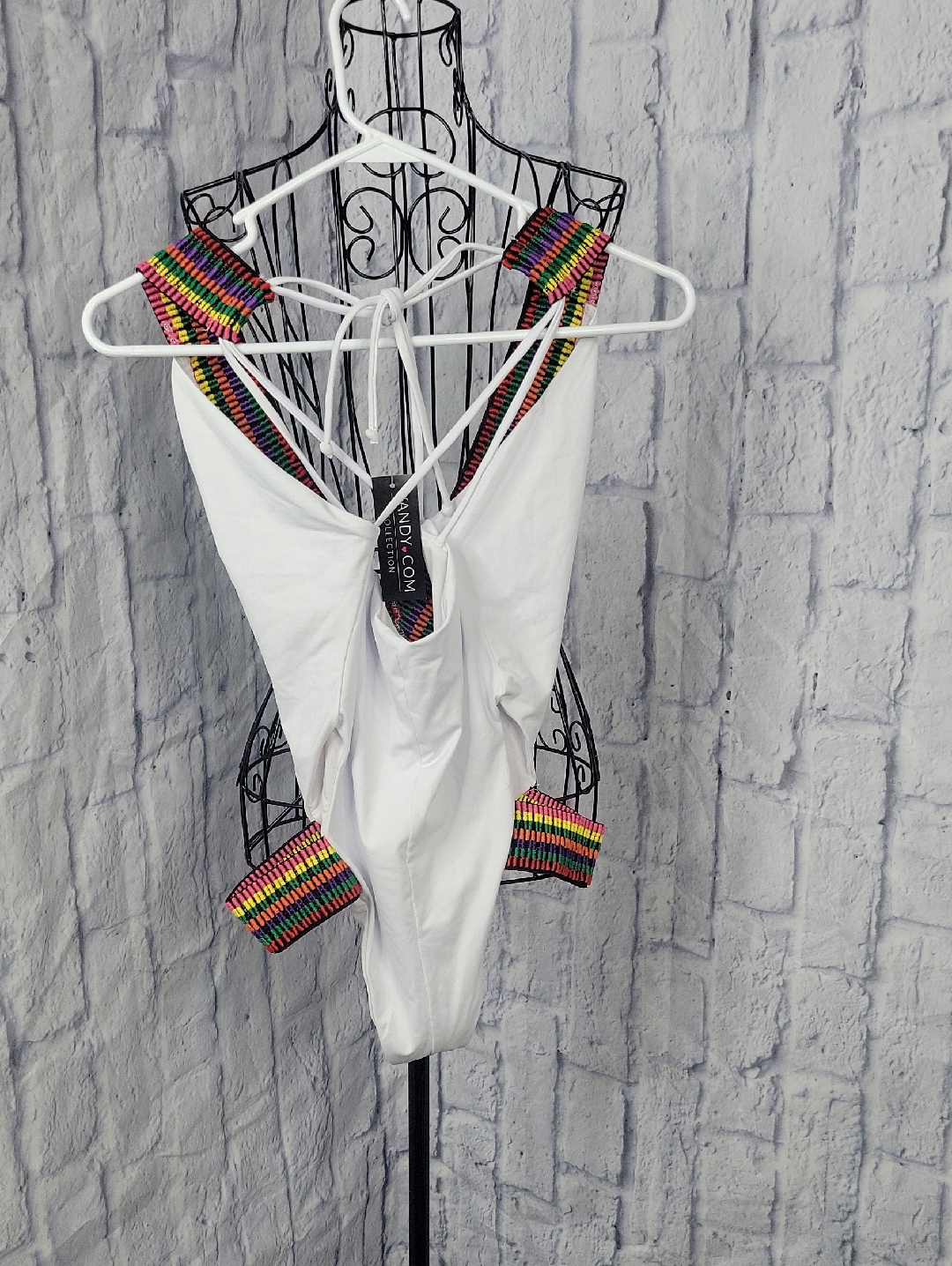 Nwt Yandy White One Piece Swimsuit Rainbow Trim Medium — image 8 of 8